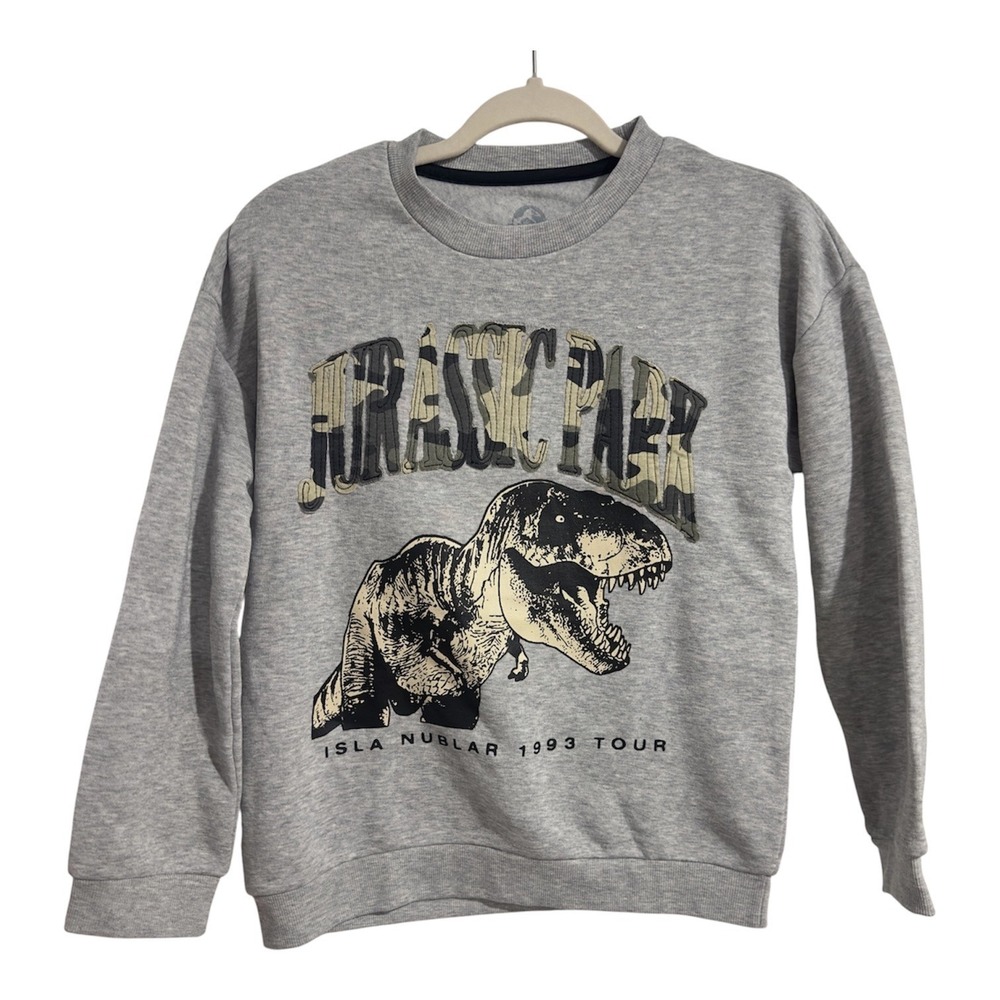 Jurassic Park Kids Gray T-Rex 1993 Tour Graphic Sweatshirt Size L 10/12
